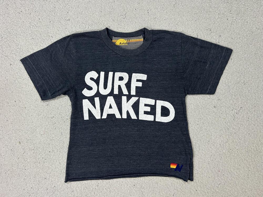 Aviator Nation Shirt Youth XS Gray Surf Naked Graphic Lightning Tee Cropped USA